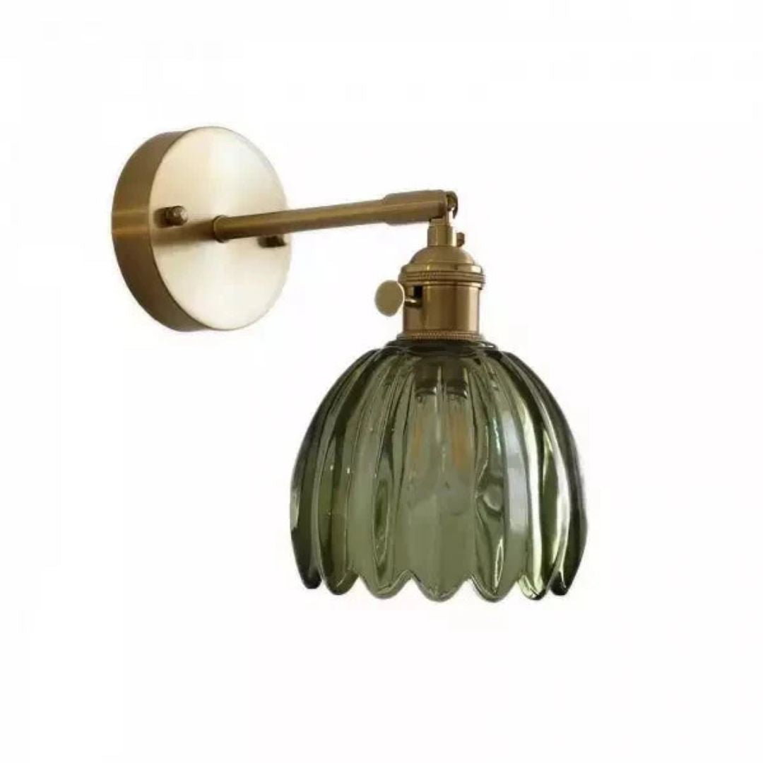 Tulpanformad retro vägglampa i glas